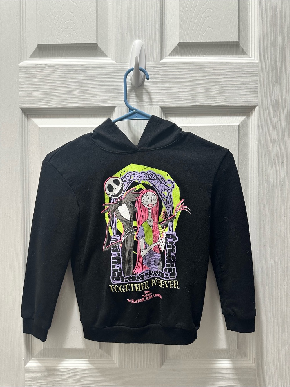 Disney Black Kids Hoodie with Neon Jack & Sally Graphic